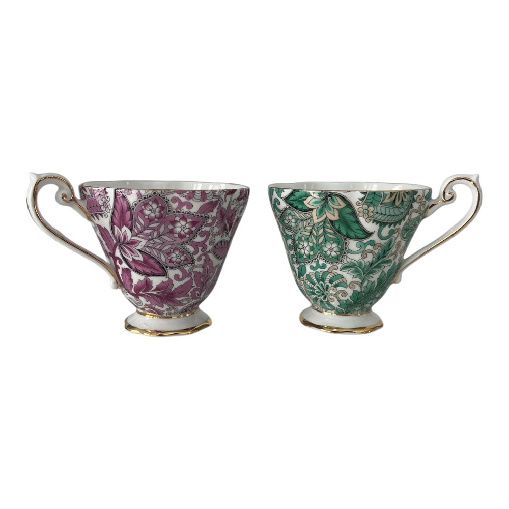 Royal Standard Pink Paisley Chintz Green Paisley Chintz Pair of Marked Tea Cups